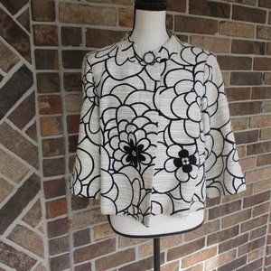 ECI Super Trendy Designer Black Graphic Tan Floral Short Jacket Lined Size M